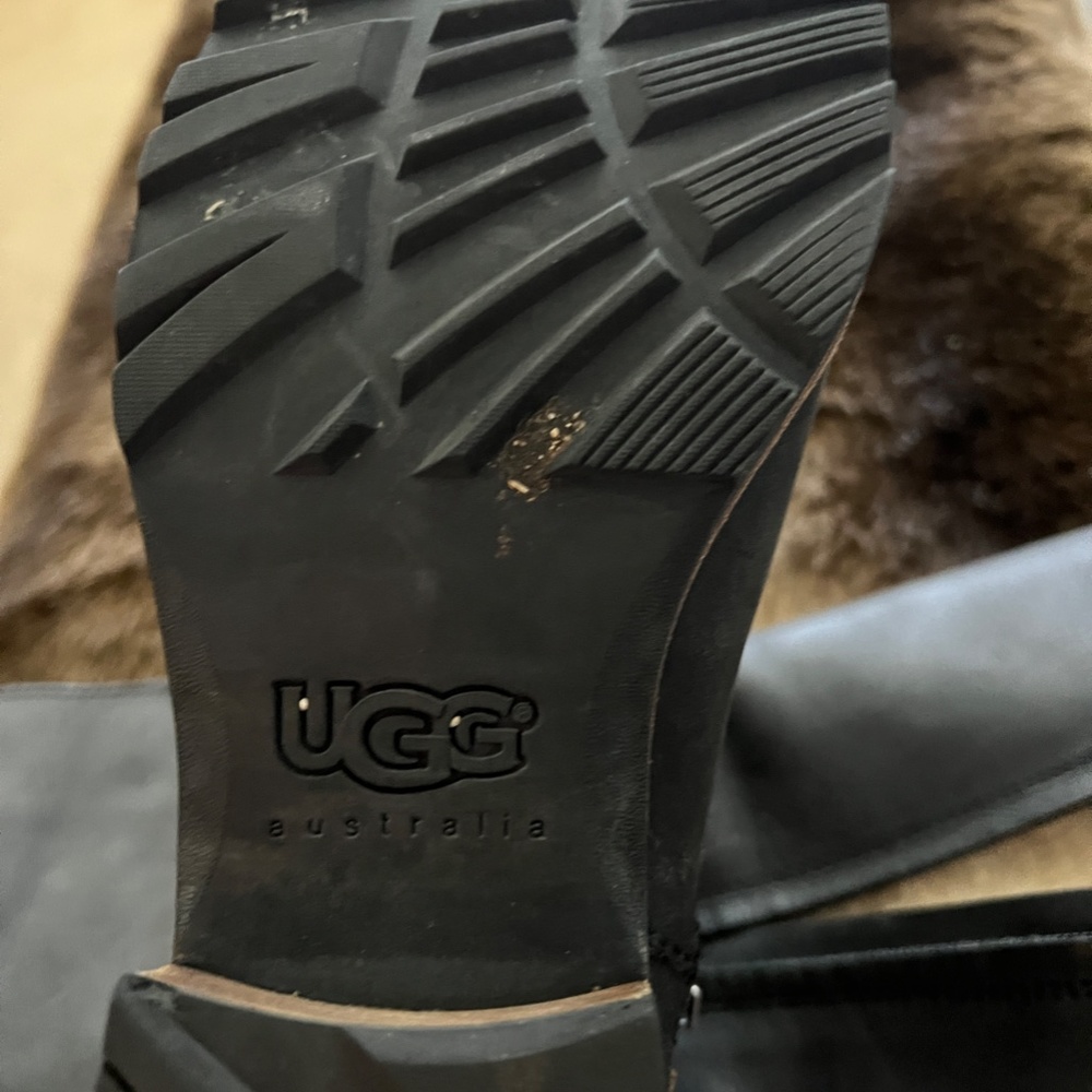 UGG Black Leather Tall Riding Boots with Brown Harness - Picture 2 of 9